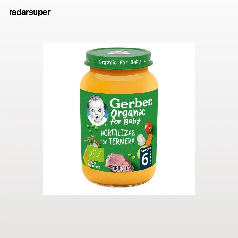 Tarrito de hortalizas con ternera desde 6 meses ecológico Gerber sin gluten 190 g.