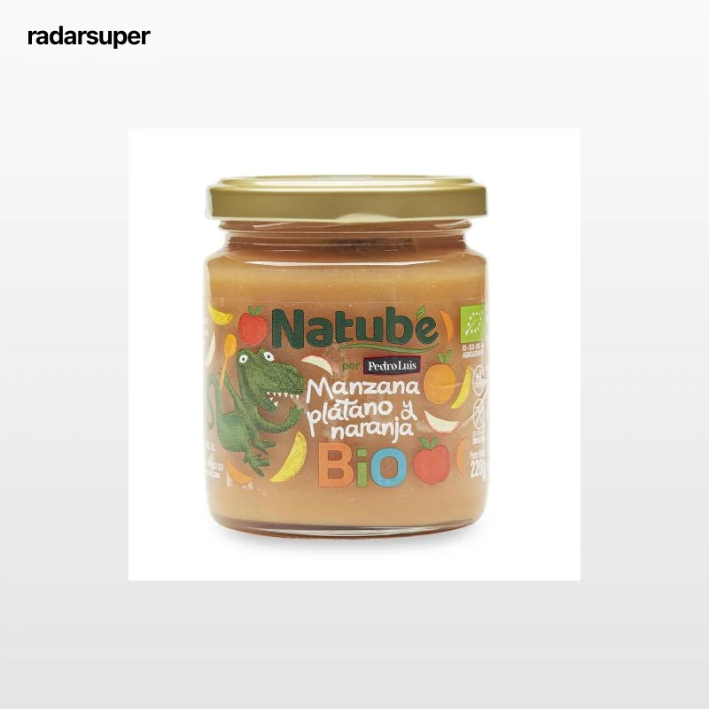 Tarrito de manzana, plátano y naranja desde 4 meses ecológico Natube sin gluten 220 g.