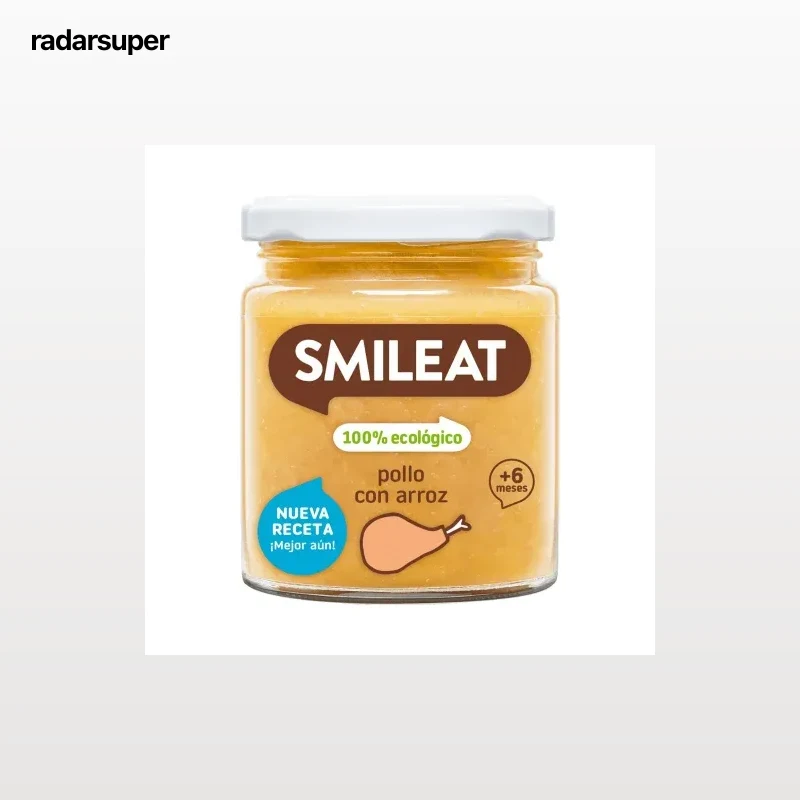 Tarrito de pollo con arroz desde 6 meses ecológico Smileat sin gluten 230 g.