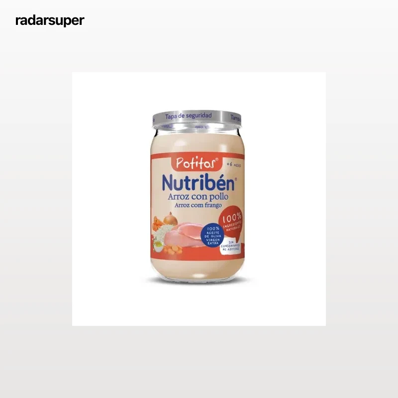 Tarrito de pollo con arroz desde 6 meses Nutribén Potitos sin gluten 235 g.