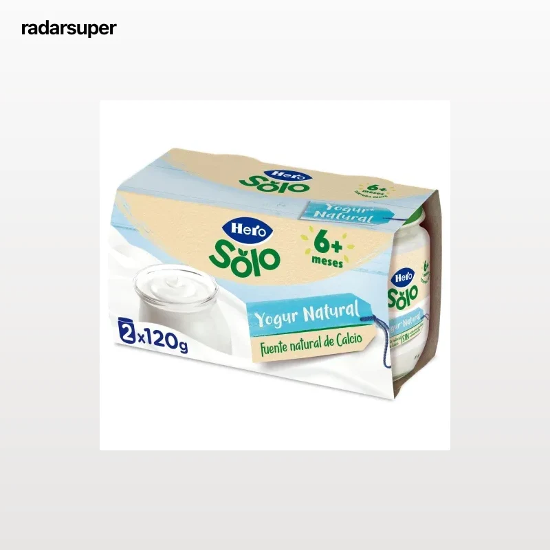 Tarrito de yogur natural desde 6 meses Hero Baby sin gluten pack de 2 unidades 120 g.