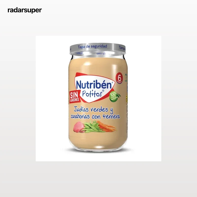 Tarrrito de ternera con judías verdes y zanahorias desde 6 meses Nutribén Potitos sin gluten 235 g.