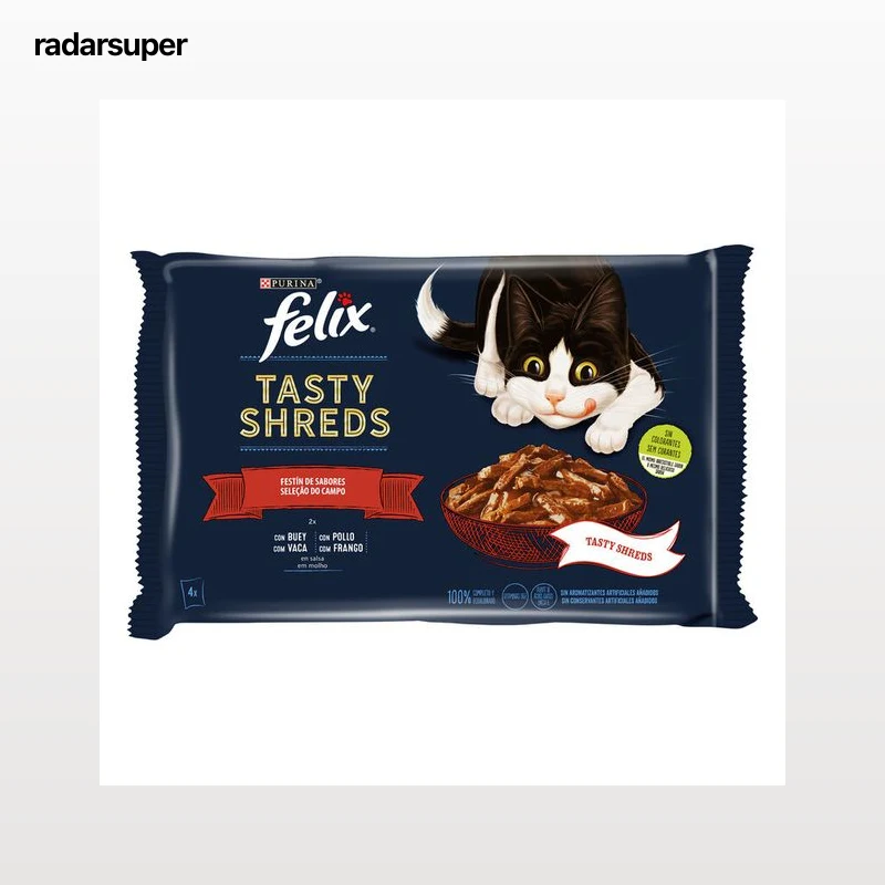 Tasty Shreds Félix Fantastic Festín de sabores de carnes en gelatina surtido sobres 4x85g