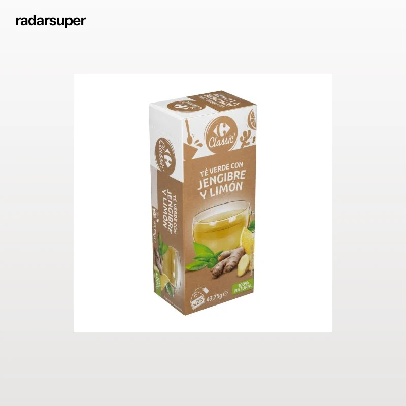 Té verde con jengibre y limón en bolsitas Carrefour Classic 25 ud.