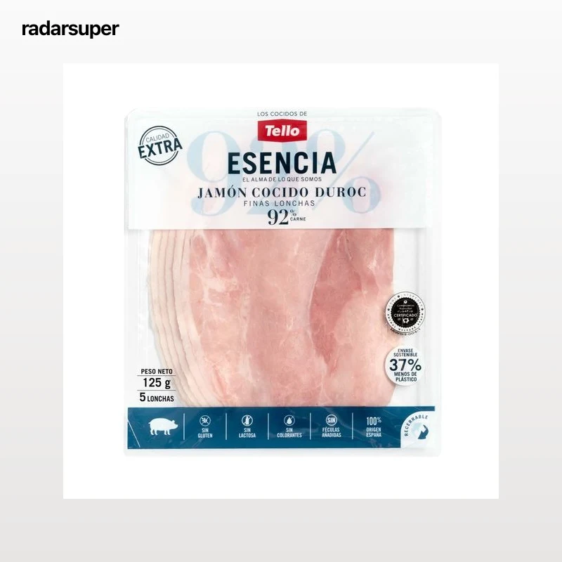 TELLO Jamón cocido de calidad extra, cortado en lonchas TELLO Selección 125 g.