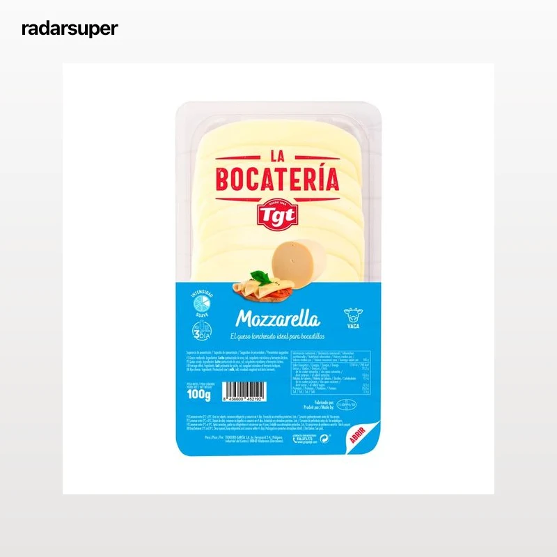 TGT La Bocatería Queso Mozzarella en lonchas 100 + 20 g gratis.