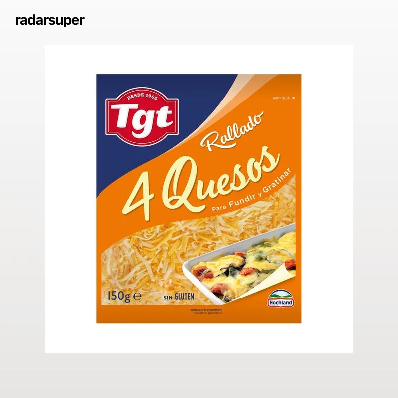 TGT Queso rallado mezcla 4 quesos, para fundir y gratinar 150 g.