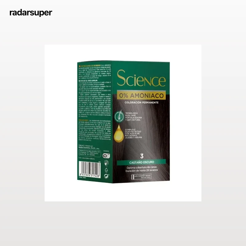 Tinte color permanente nº 3 castaño oscuro 0% Amoniaco Science Les Cosmétiques 1 ud.