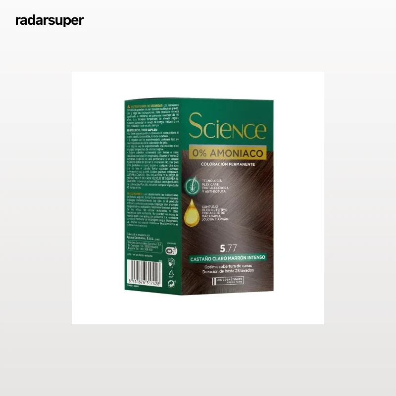 Tinte color permanente nº 5.77 castaño marrón claro intenso 0% Amoniaco Science Les Cosmétiques 1 ud.