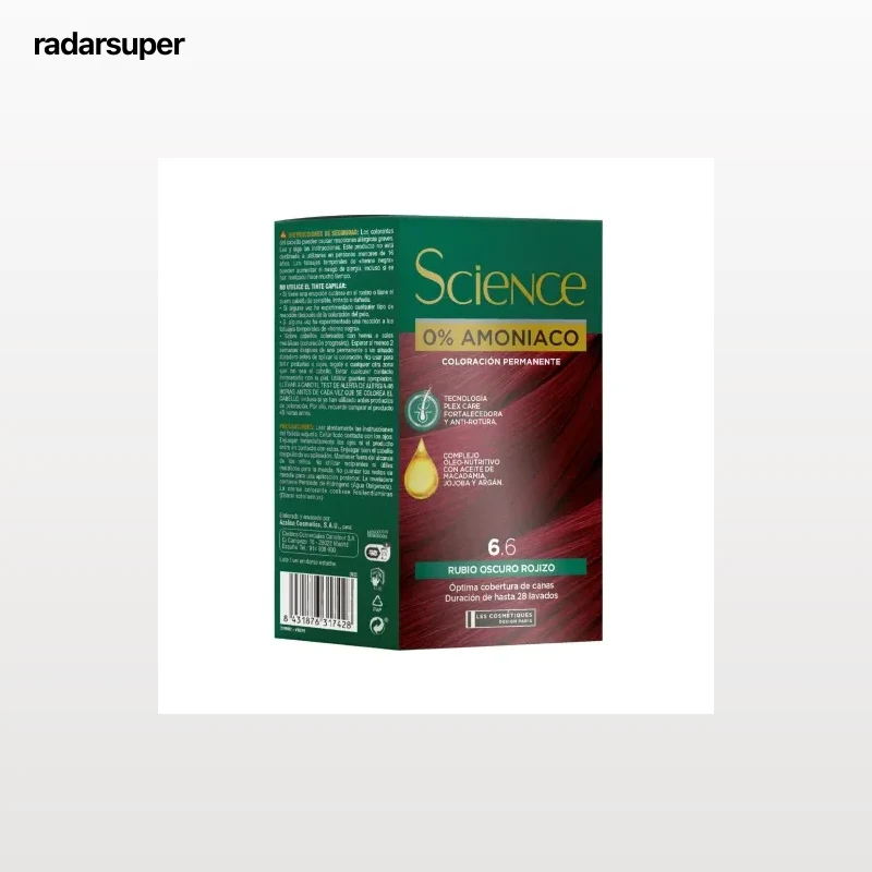 Tinte color permanente nº 6.6 rubio oscuro rojizo 0% Amoniaco Science Les Cosmétiques 1 ud.