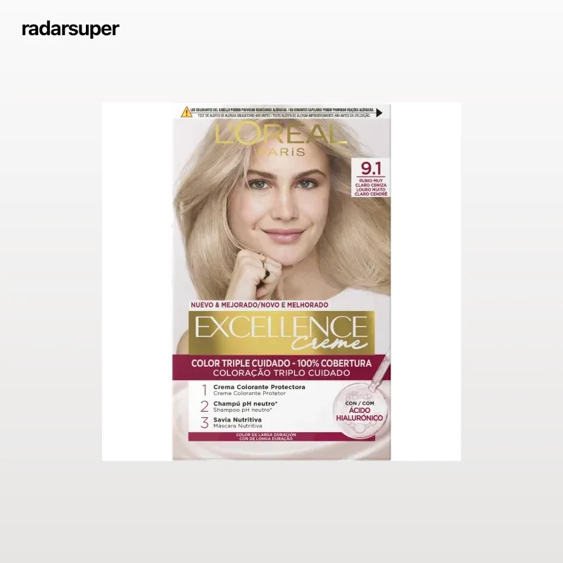 Tinte creme nº 9.1 Rubio Claro Claro Ceniza L'Oréal Excellence 1 ud.