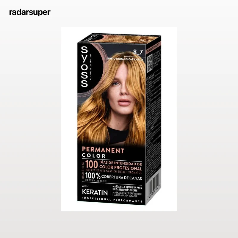 Tinte permanente Syoss nº8.7 rubio dorado caramelo con keratina