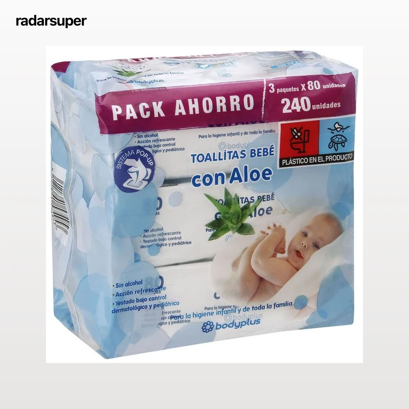 Toallitas bebé Bodyplus aloe pack 3 80 unidades