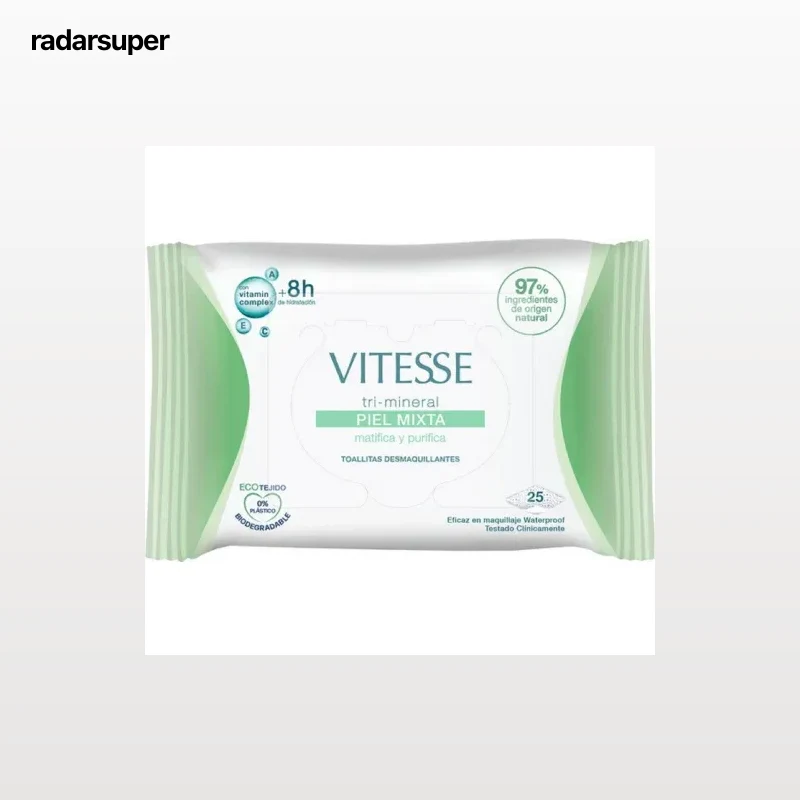 Toallitas desmaquillantes piel mixta efecto detox Vitesse Mineral 25 ud.