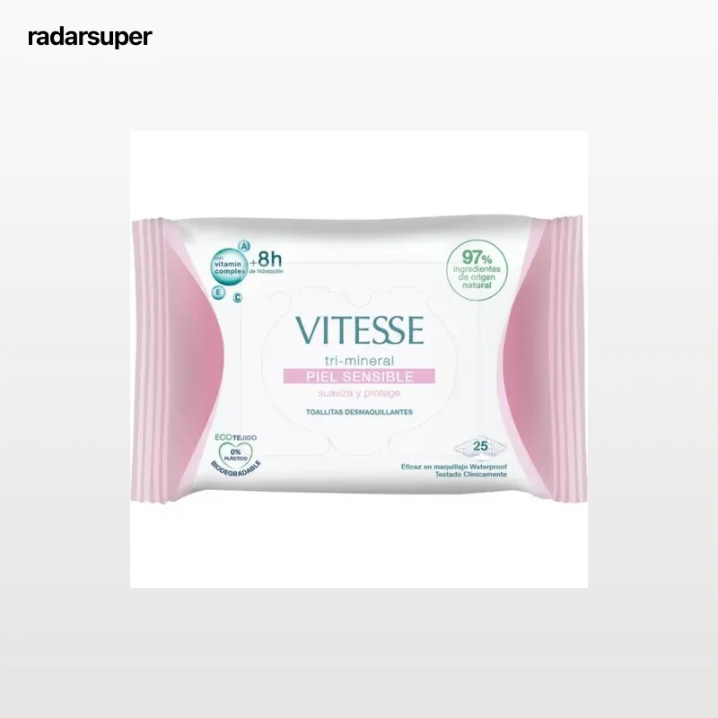 Toallitas desmaquillantes piel sensible efecto detox Vitesse Mineral 25 ud.
