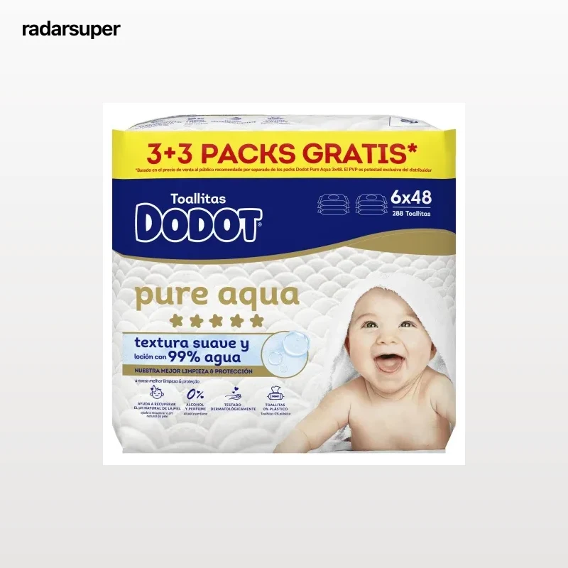 Toallitas para bebé pure aqua Dodot pack 3 paquetes 48 ud.