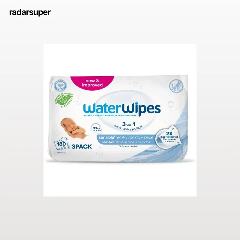 Toallitas sensibles para recién nacido biodegradables sin fragancia WaterWipes pack 3 paquetes de 60 ud.