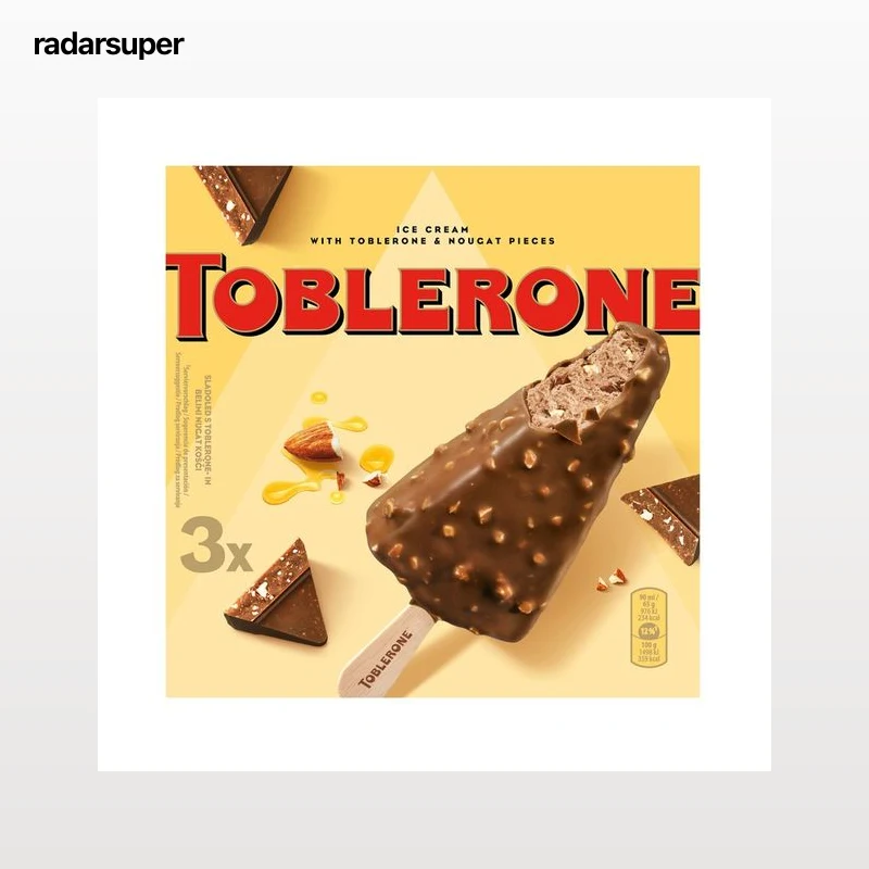 TOBLERONE Helado de chocolate con miel recubierto de chocolate con leche y trocitos de almendra 3 x 90 ml.