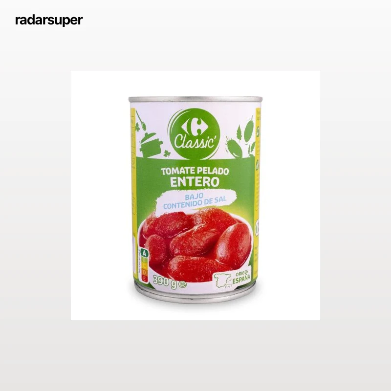 Tomate entero pelado bajo contenido en sal Classic Carrefour 240 g.