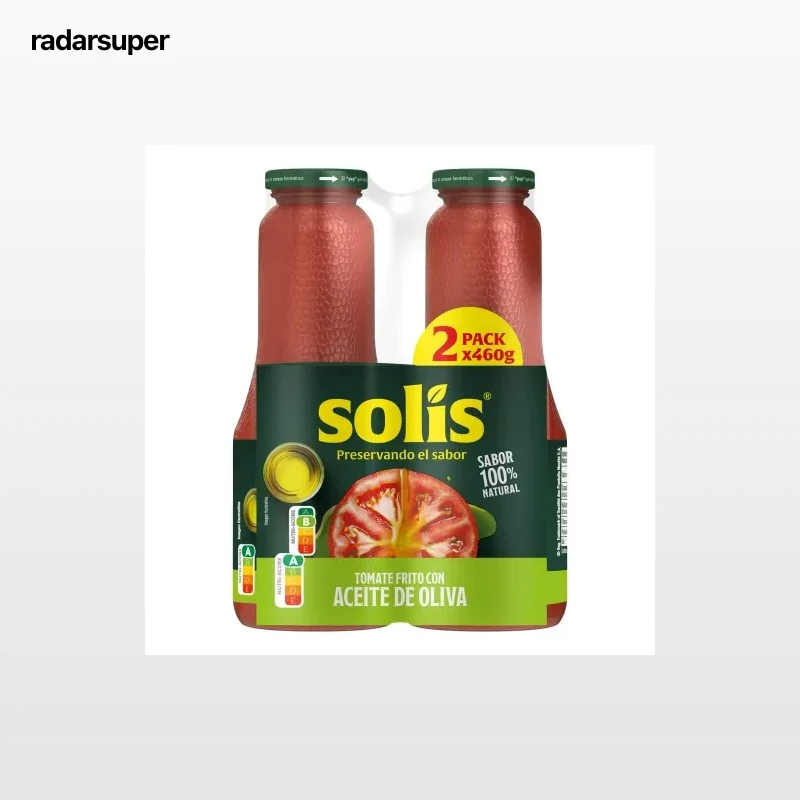 Tomate frito con aceite de oliva Solis sin gluten pack de 2 tarros de 460 g.