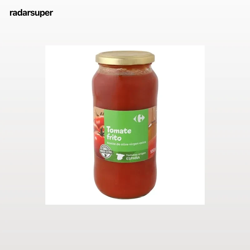 Tomate frito con aceite de oliva virgen extra Carrefour tarro 550 g.