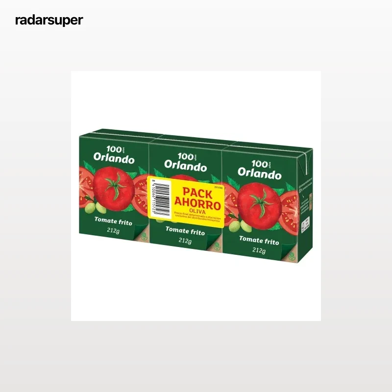 Tomate frito con aceite de oliva virgen extra Orlando sin gluten pack de 3 briks de 212 g.