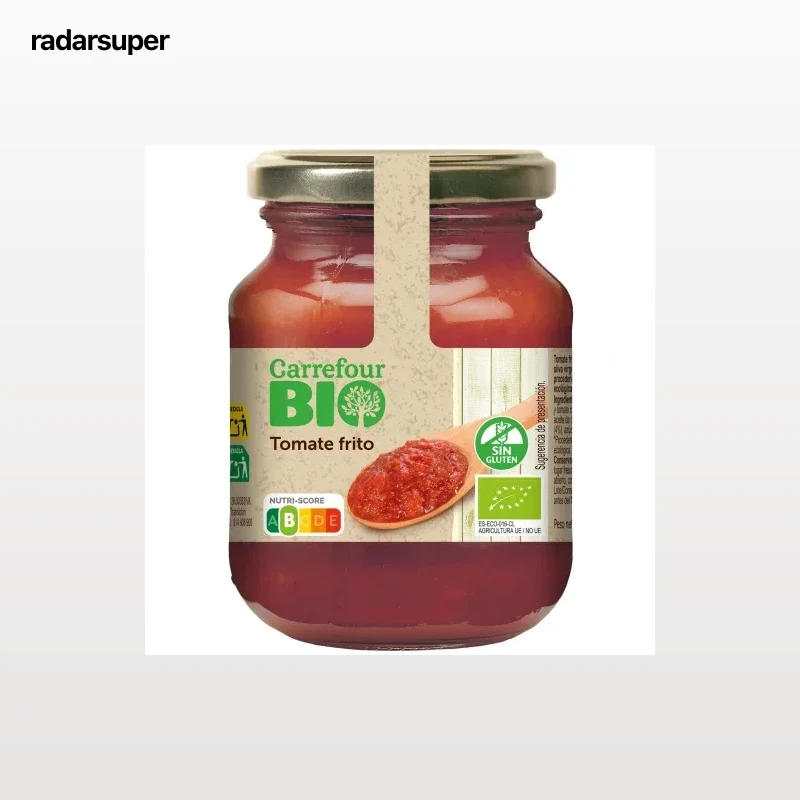 Tomate frito ecológico Carrefour Bio sin gluten tarro 300 g.