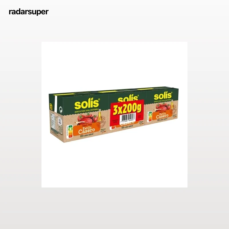 Tomate frito estilo casero Solis sin gluten pack de 3 briks de 200 g.