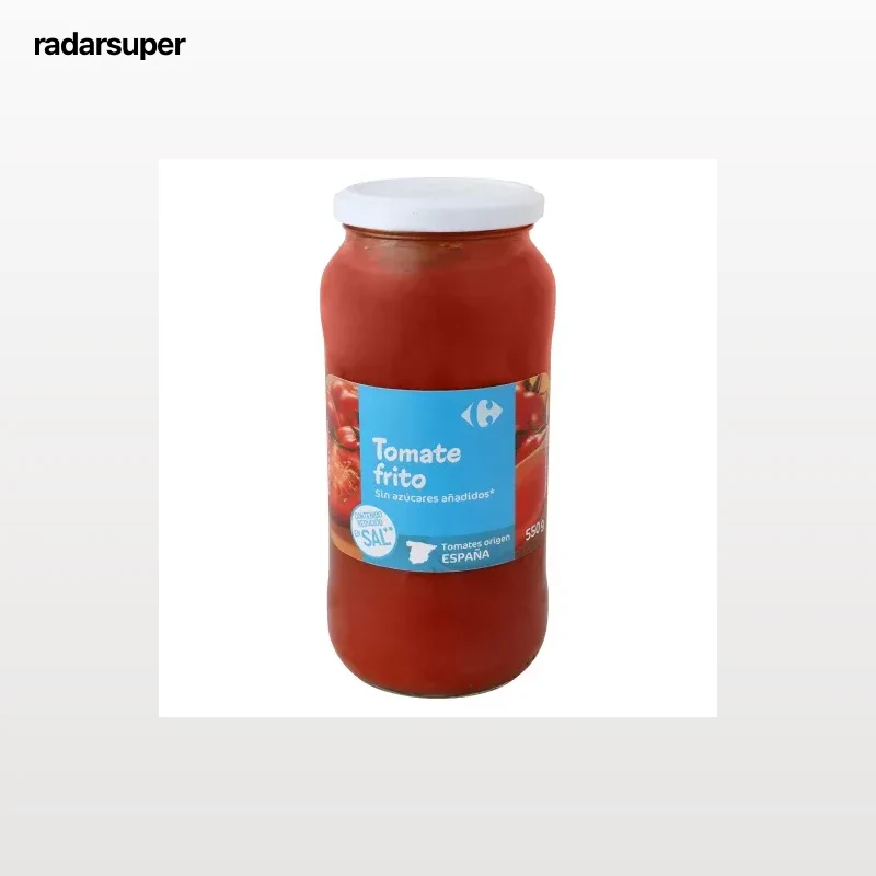 Tomate frito sin azúcares añadidos contenido reducido en sal Carrefour tarro 550 g.
