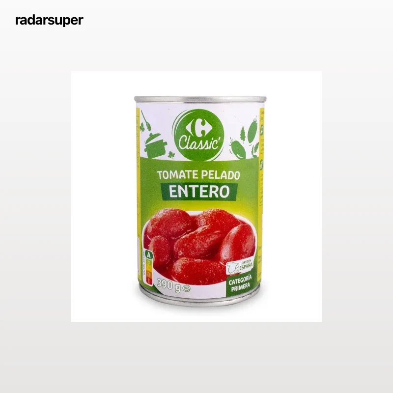 Tomate natural entero pelado Classic Carrefour 240 g.