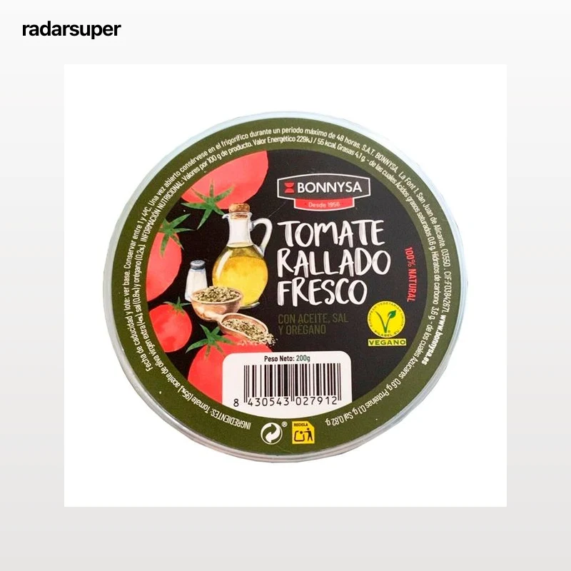 Tomate rallado con orégano BONNYSA Tarrina de 200g.
