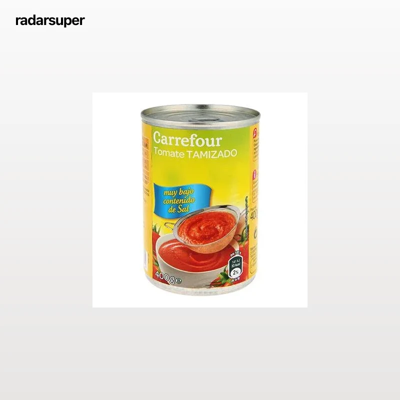 Tomate tamizado contenido bajo de sal Carrefour 400 g.