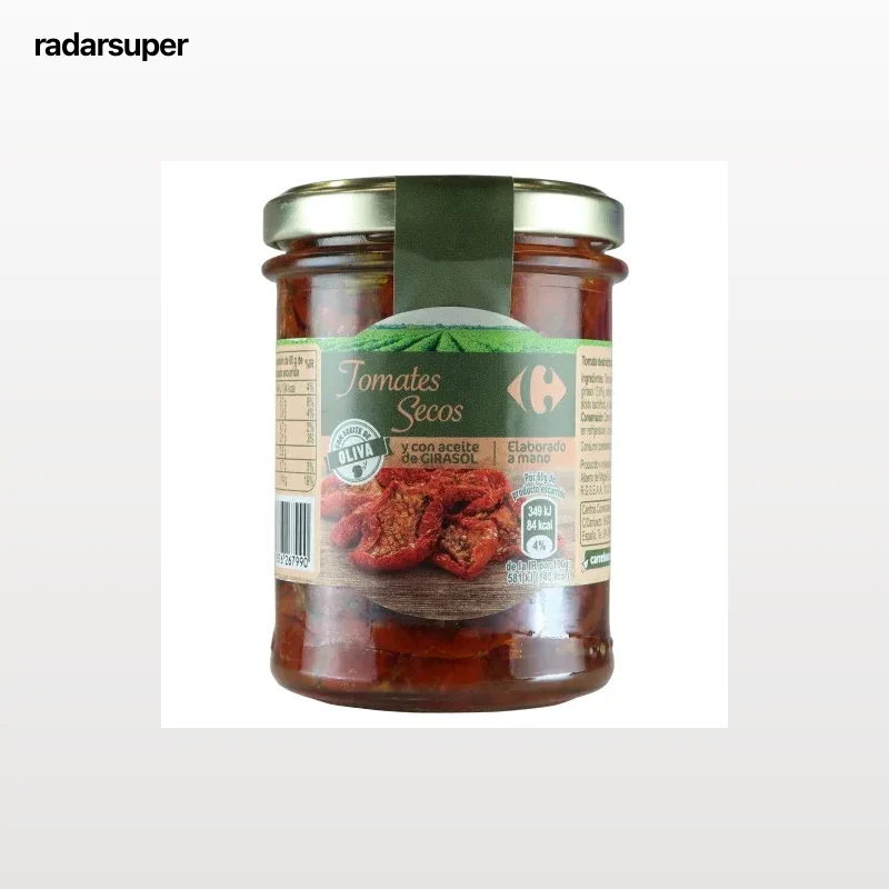 Tomates secos con aceite de oliva y girasol Carrefour 120 g.