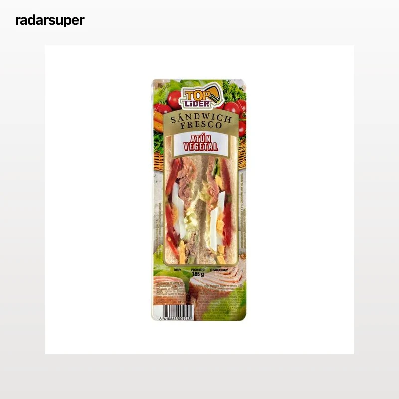 TOP LIDER Sandwich de pan blanco con atún, huevo cocido, mahonesa y vegetales TOP LIDER 185 g.