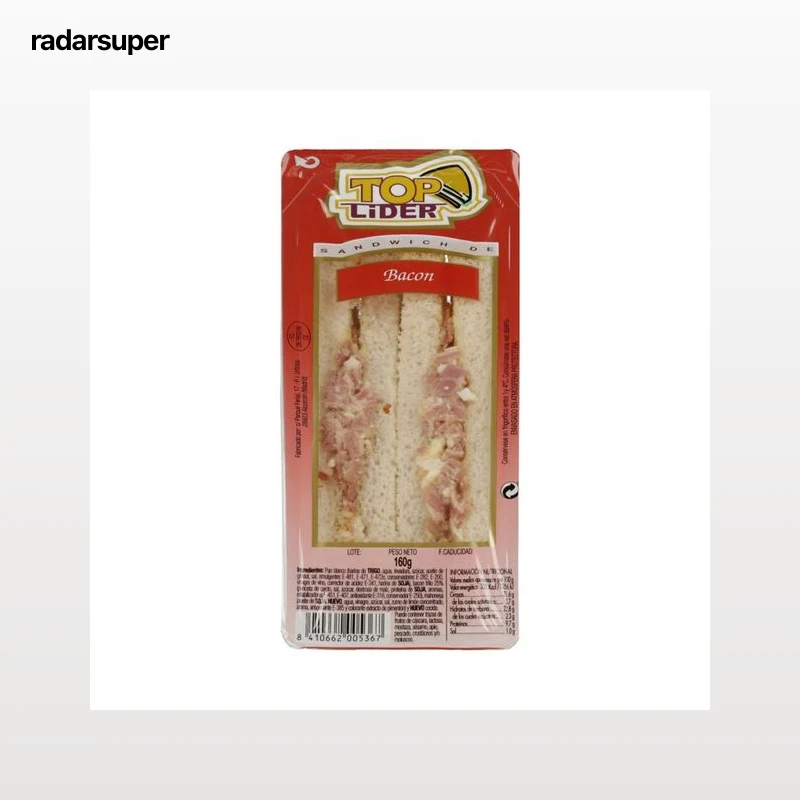 TOP LIDER Sandwich de pan blanco con bacon y huevo cocido TOP LIDER 160 g.