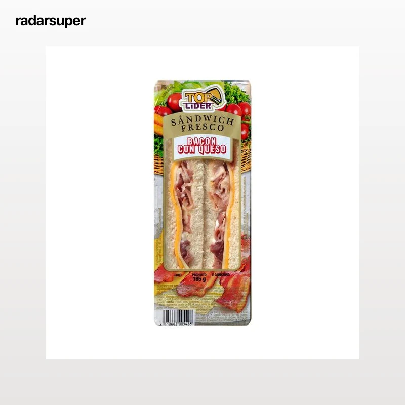 TOP LIDER Sandwich de pan blanco con bacon y queso TOP LIDER 185 g.