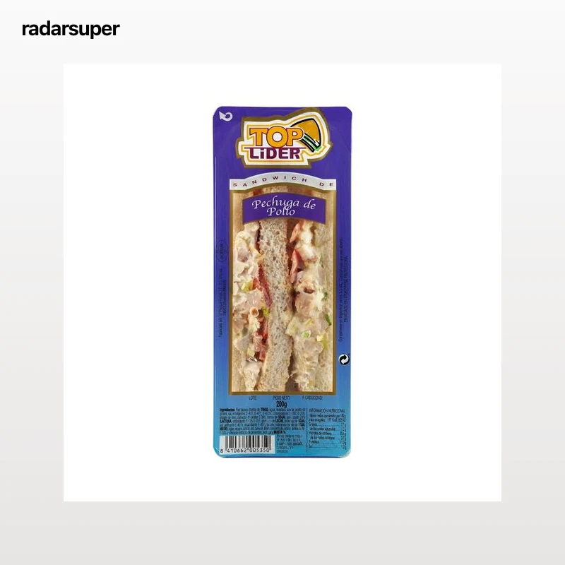 TOP LIDER Sandwich de pan blanco con pechuga de pollo, mahonesa y tomate TOP LIDER 200 g.