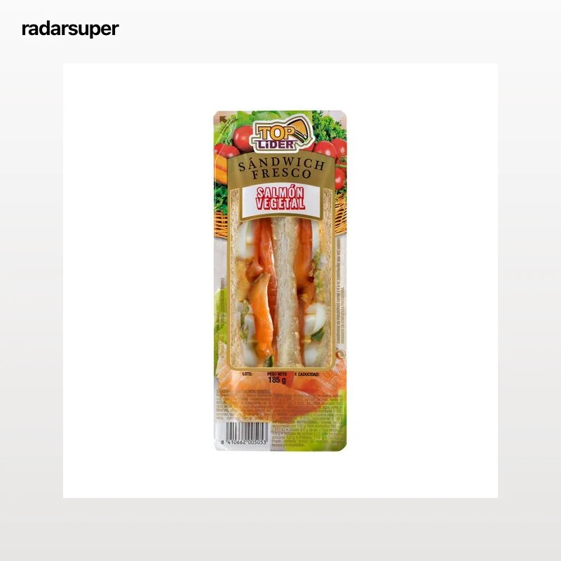 TOP LIDER Sandwich de pan blanco con salmón ahumado, huevo cocido y vegetales TOP LIDER 185 g.