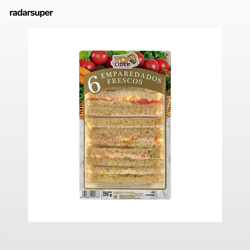 TOP LIDER Sandwiches variados de pan blanco sin corteza TOP LIDER 6 uds.