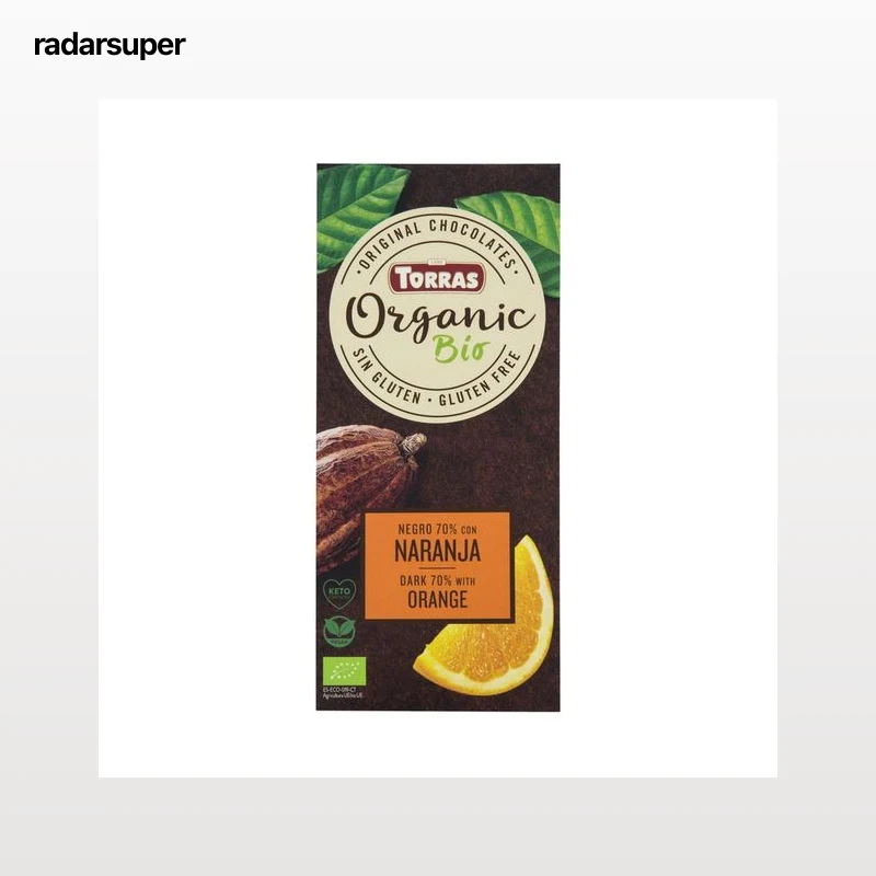 TORRAS Organic bio Tableta de chocolate negro (70% cacao), con naranaja liofilizada 100 g.