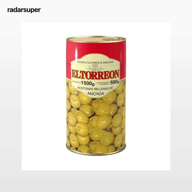 EL TORREON Aceitunas verdes manzanilla rellenas de anchoa lata de 590 g.