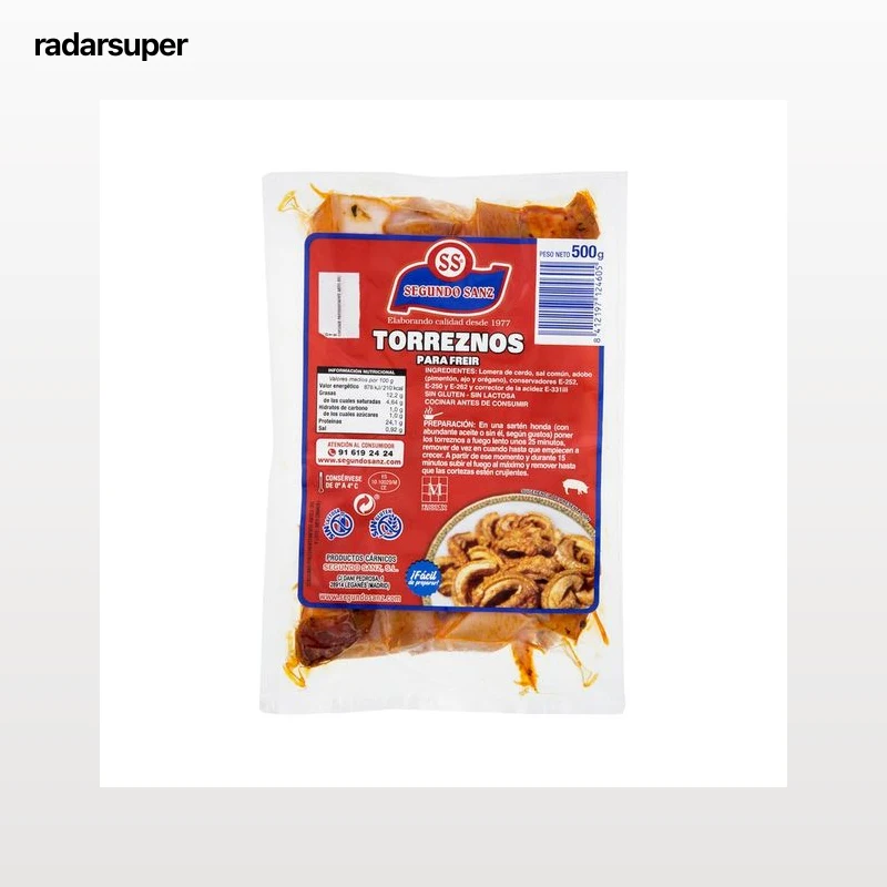 Torreznos frescos para freir, elaborados sin gluten ni lactosa SEGUNDO SANZ 500 g.