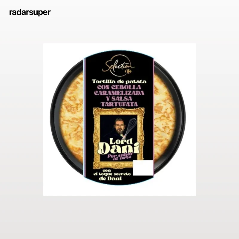 Tortilla de patata con cebolla caramelizada y salsa trufada  Lord Dani Carrefour Selection 600 g.