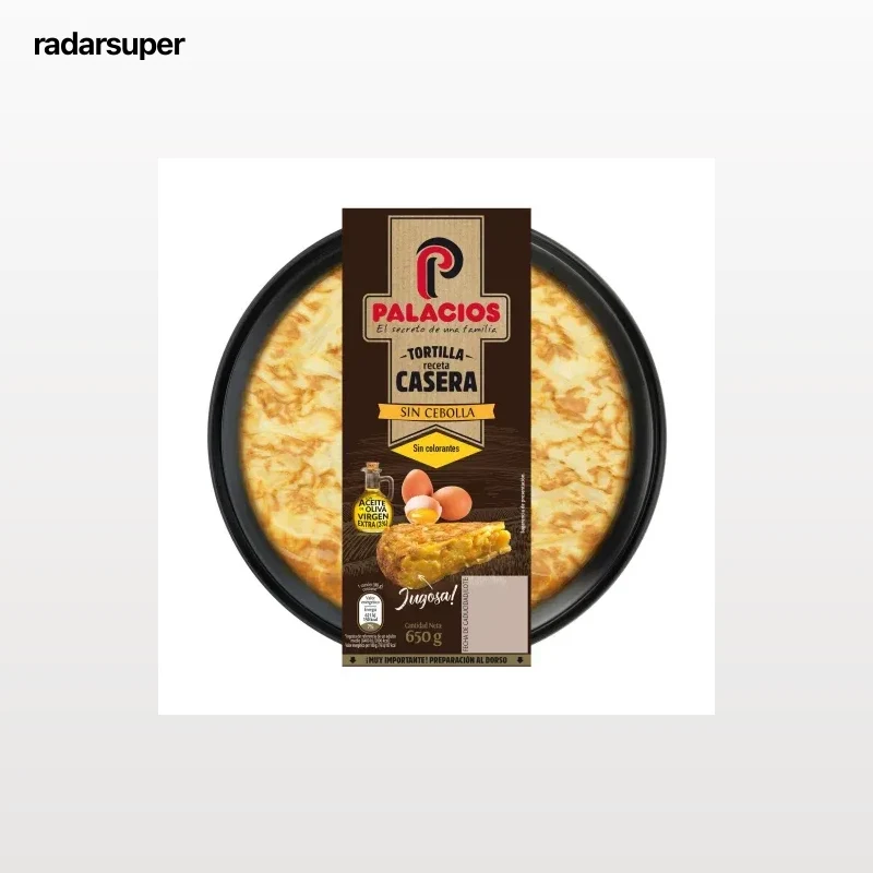 Tortilla de patata sin cebolla con huevos camperos Palacios sin gluten sin lactosa 650 g.