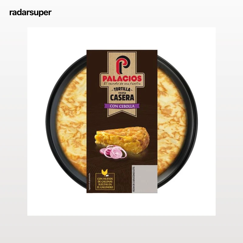 Tortilla fresca receta casera, con cebolla y aceite de oliva virgen extra PALACIOS 300 g.
