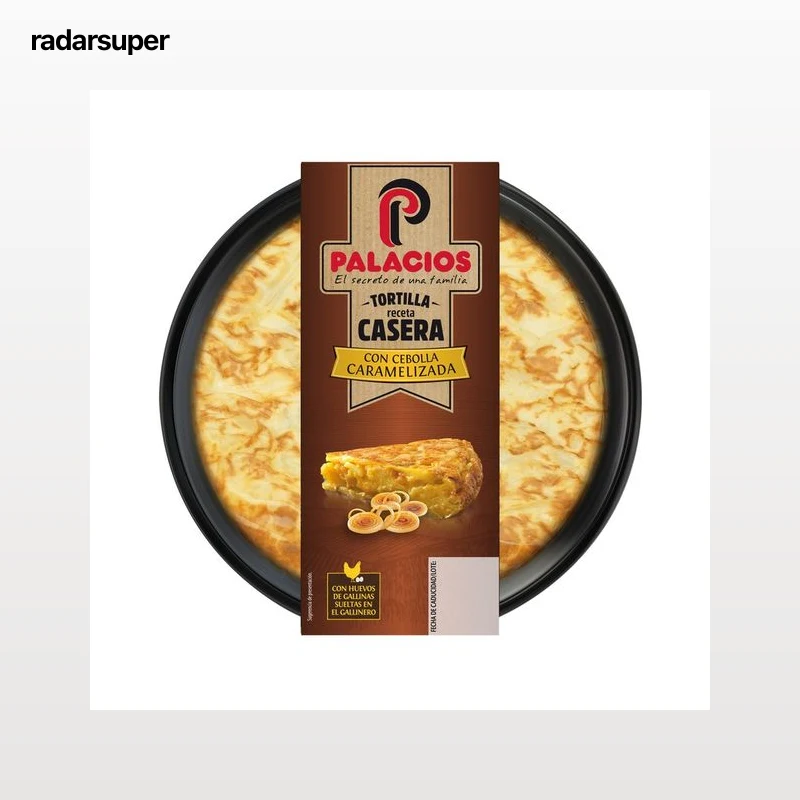 Tortilla de patata con cebolla caramelizada, lista para calentar y comer PALACIOS 600 g.