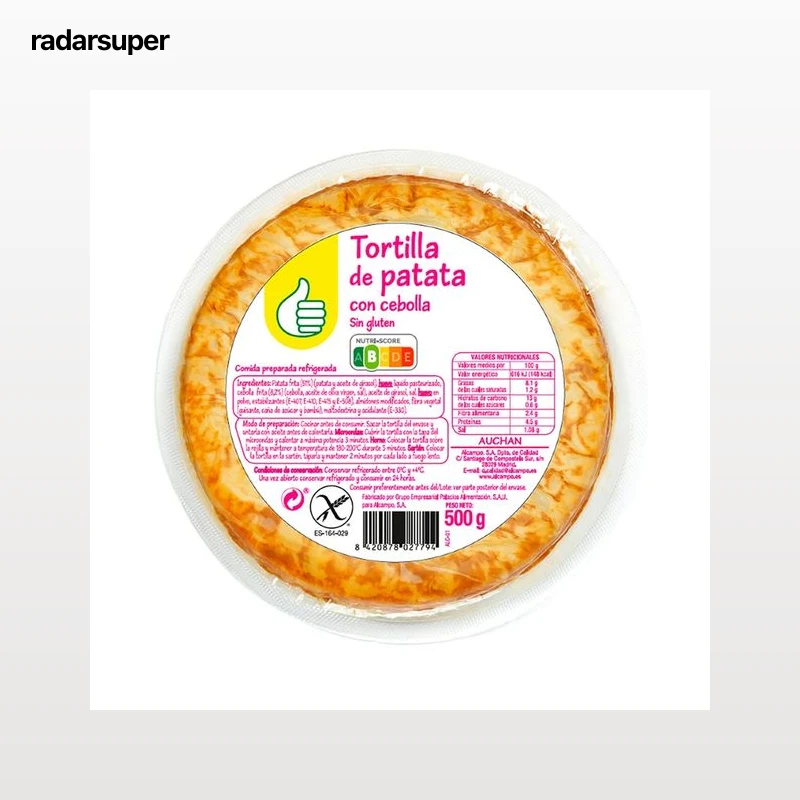 Tortilla de patata fresca, con cebolla y sin gluten PRODUCTO ECONÓMICO ALCAMPO 500 g.