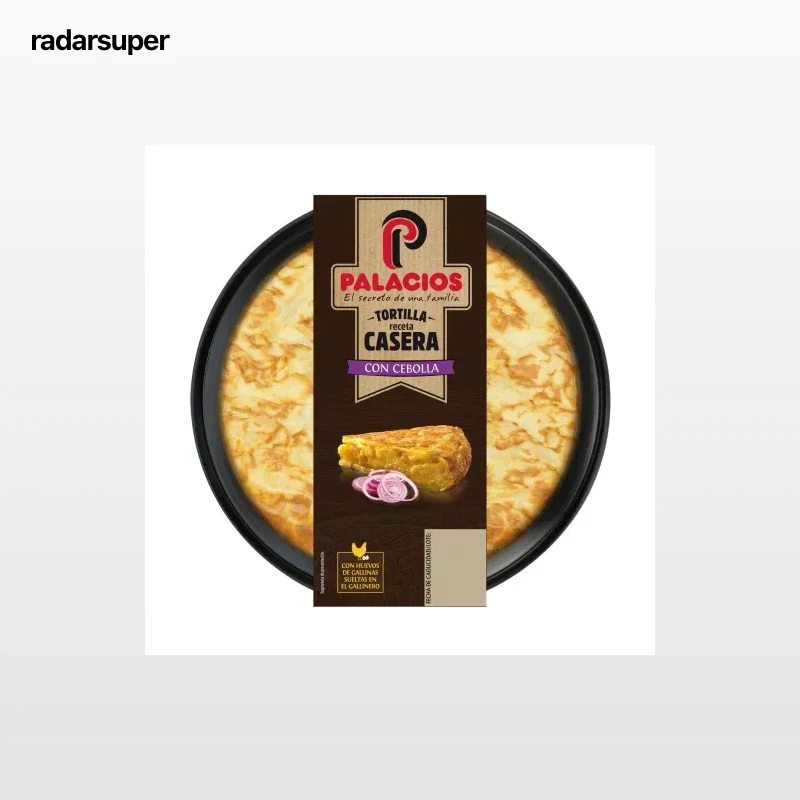 Tortilla receta casera con cebolla y huevos camperos Palacios sin gluten y sin lactosa 650 g.