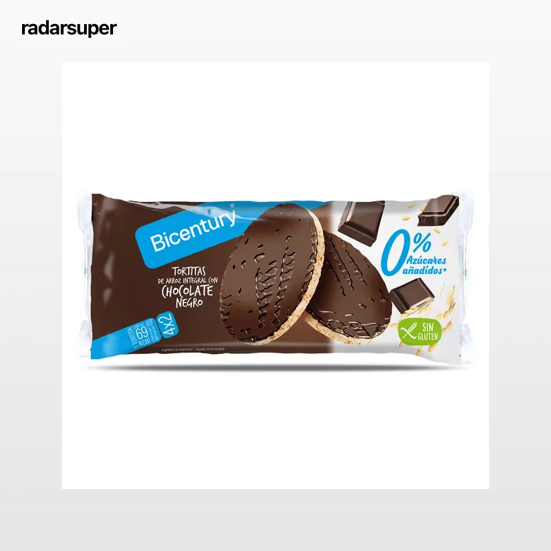 Tortitas de arroz integral con chocolate negro 0% azúcares Bicentury 130 g