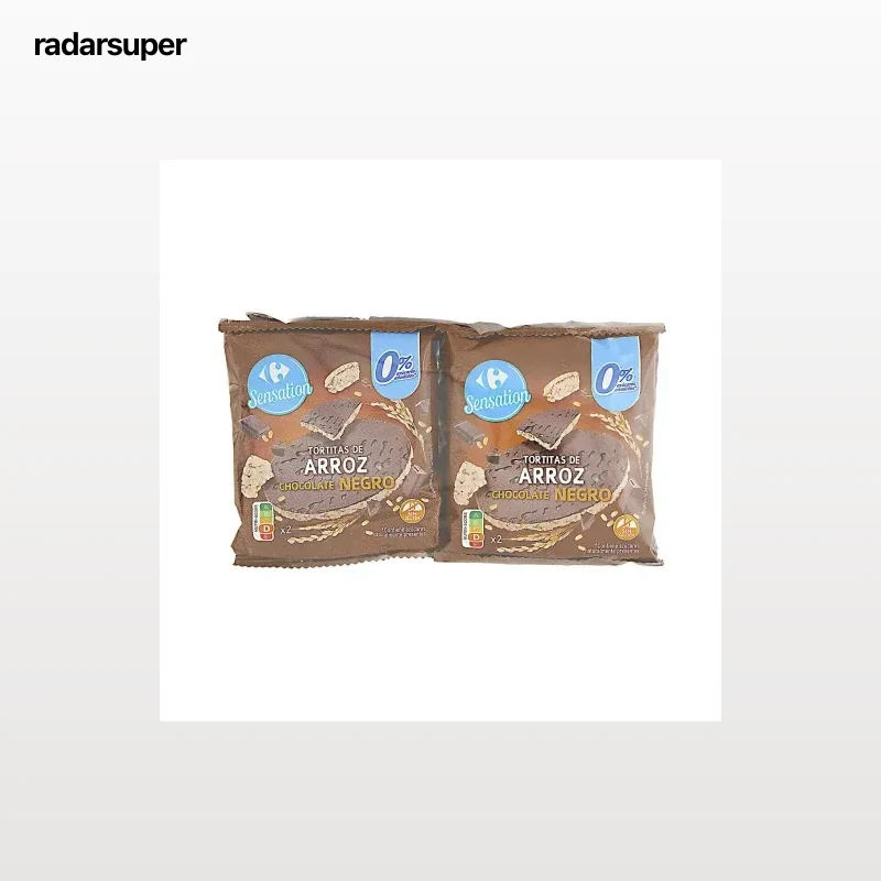 Tortitas de arroz con chocolate negro Carrefour Sensation sin gluten y sin azúcar añadido 130 g.